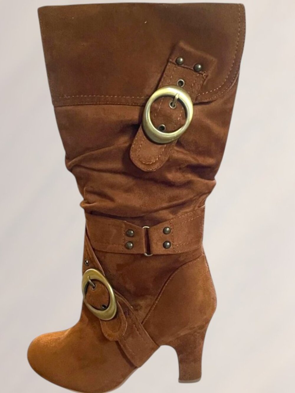 Western Inspired Women's Slouch Foldover Knee High Boots | Gold Buckle Sizes 5–8 - Picture 4 of 8